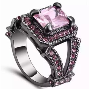 Pink Princess Cut Rhodium plated ring